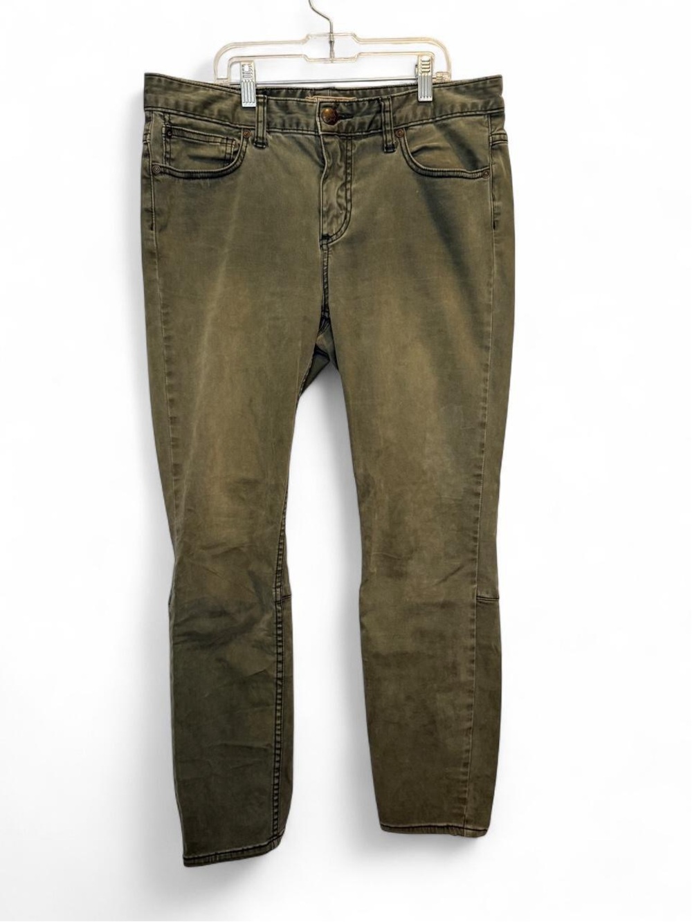Free People Olive Green Slim Ankle Zipper Jeans 30 Edgy Grunge Velvet Feel